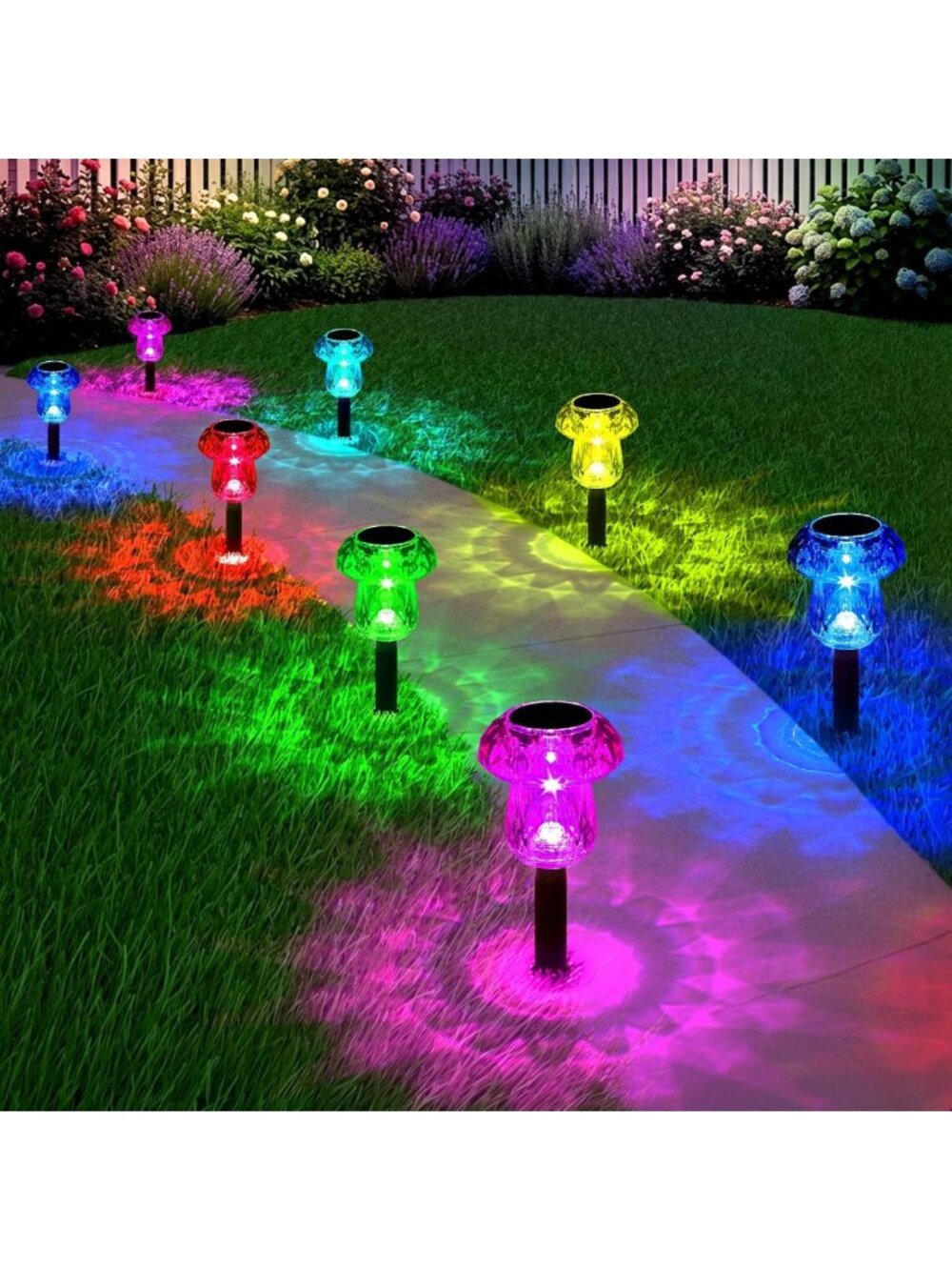 Color Changing Mushroom Solar Lights - 8 Pack Outdoor Garden Decor, LED Lighting